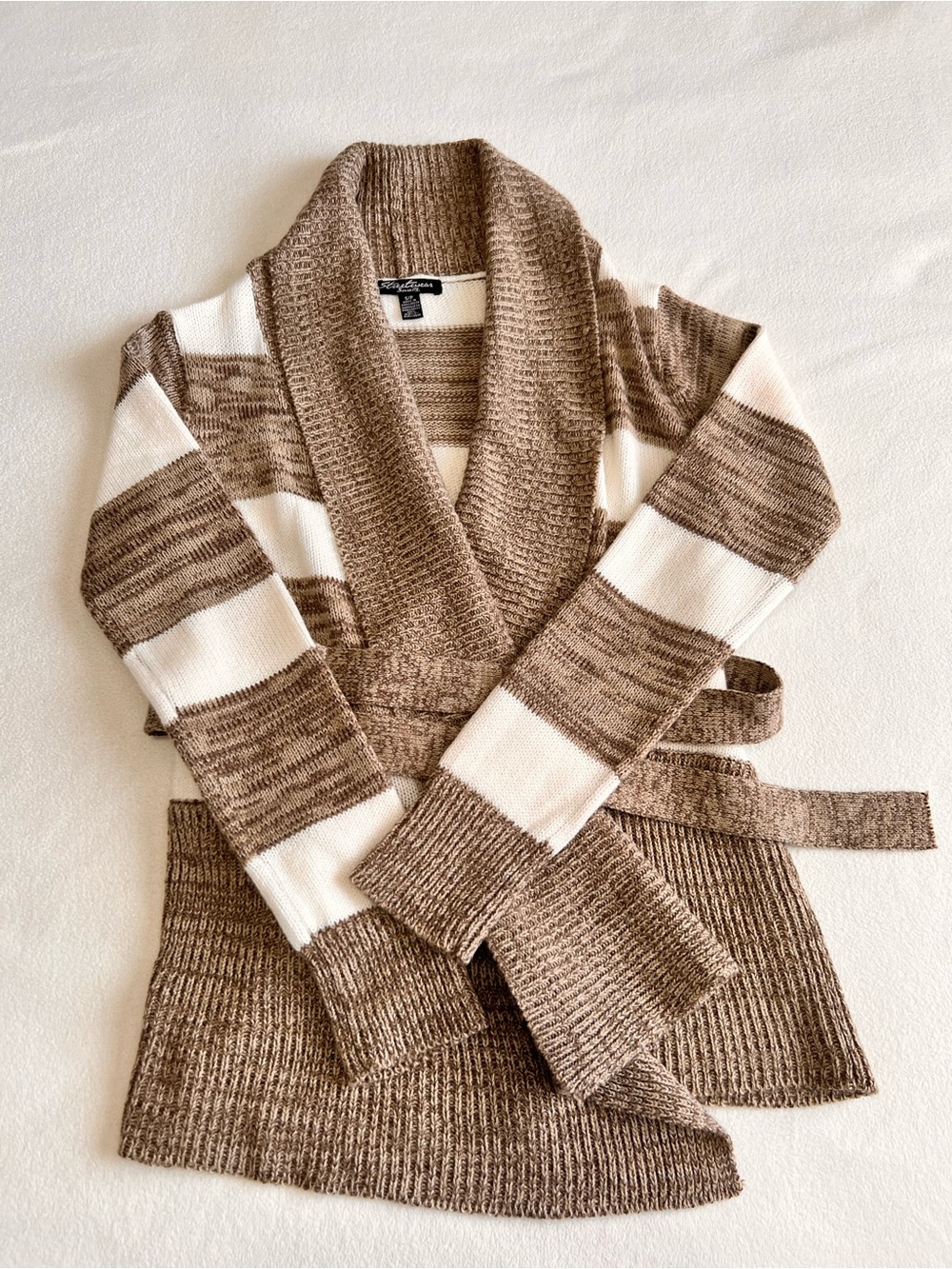 Streetwear Society Brown and White Striped Knit Wrap Cardigan
